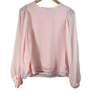 NWT Q&A Women's Long Sleeve Blouse Top Sheer Balloon Sleeve Pink Small Coquette